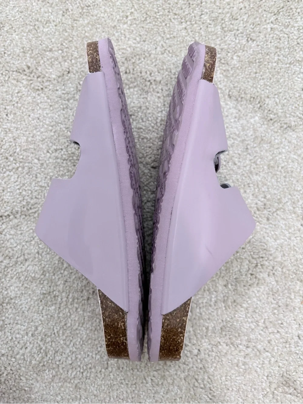 Double-Buckle Slide Sandals in Lavender